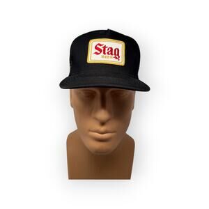 Vintage Stag Beer Mesh Snapback Trucker Hat Adjustable Retro Brewery Patch Cap